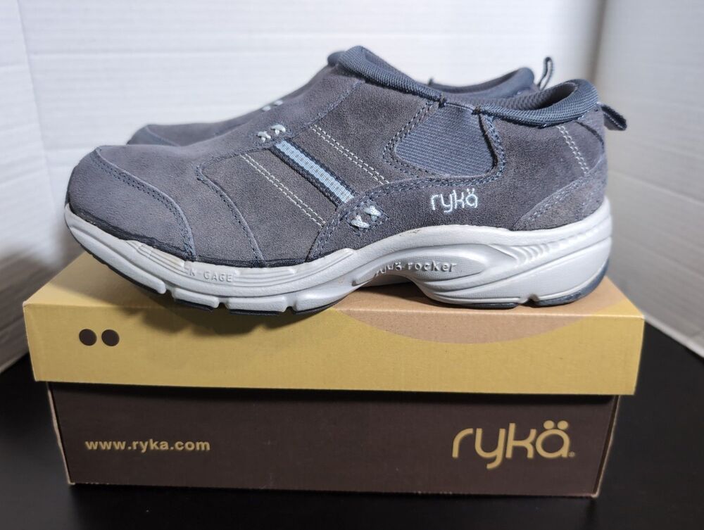 RYKA ROCKER SLIP ON SNEAKERS ORTHOLITE  LEATHER WOMEN'S SZ 7.5 QUARRY BLUE   EUC